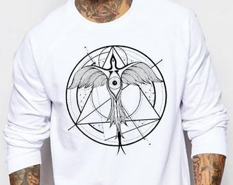 Phoenix ascending | Unisex Crewneck Sweatshirt | Geometrical drawing | Phoenix bird | Graphic shirt | Ink Tattoo style | Alchemy |ZuskaArt
