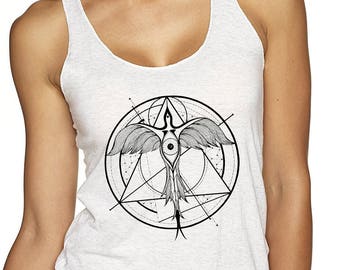 | ascendante phoenix Débardeur Racerback pour dames | Chemise de plage | Style de tatouage | Tee géométrique | Œuvre d’art originale | | d’alchimie ZuskaArt