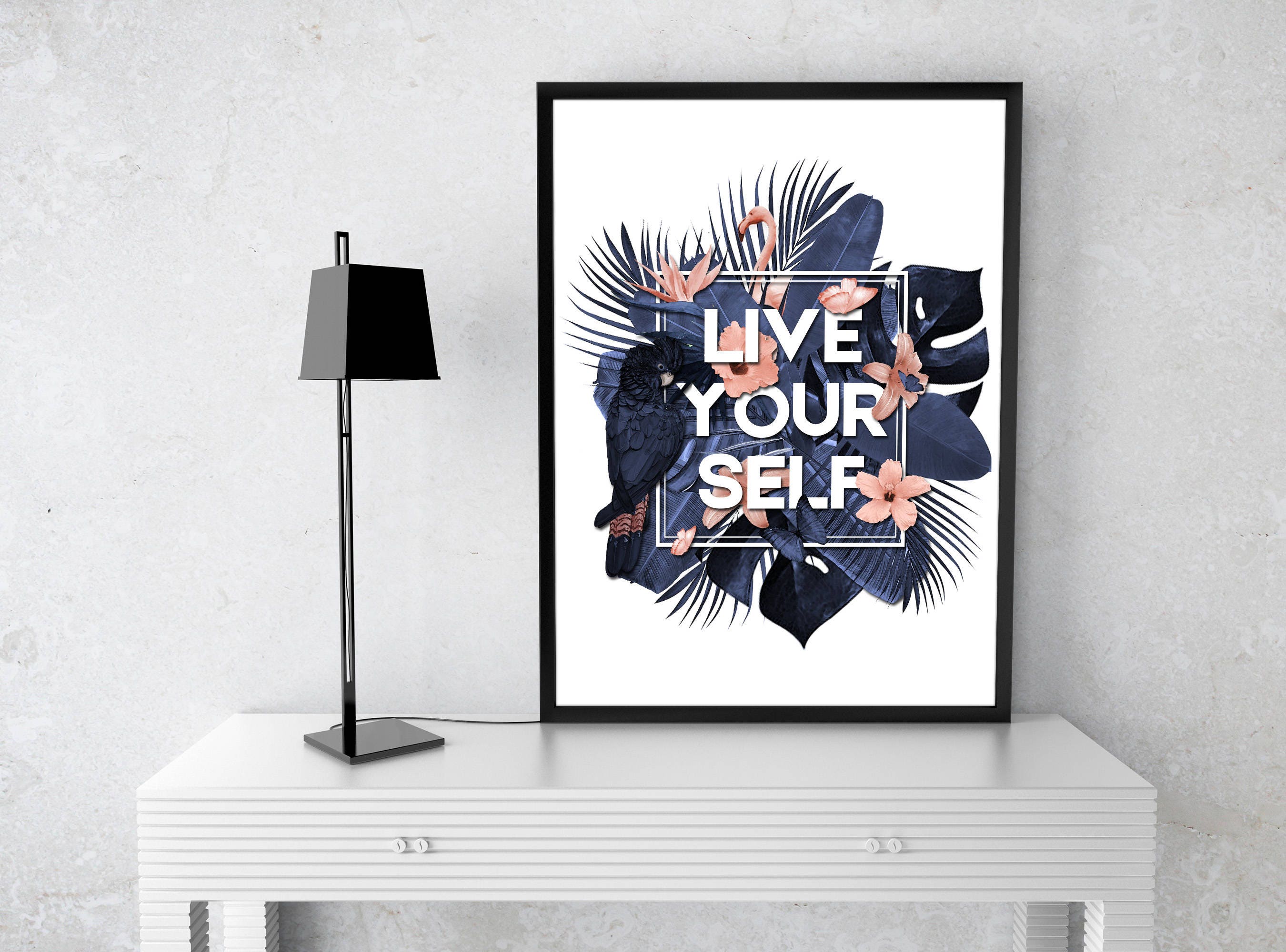 Live Your Self Framed Poster Wall Art Decoration Tropical Live Your Self Framed Poster Wall Art Decoration Tropical Leaves Parrots And Erflies Motivational Zuskaart