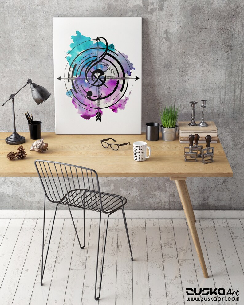 Sol Key Compass Framed Canvas Geometric Art Music Lover Etsy
