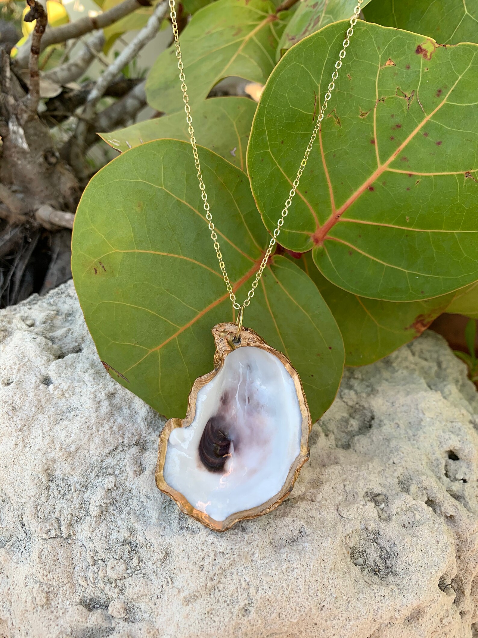 Oyster Shell Gold Necklace Oyster Jewelry Nautical Jewlery Etsy