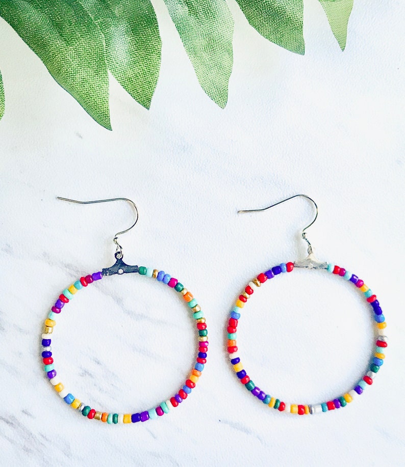 Colorful Beaded Hoop Earrings | Etsy