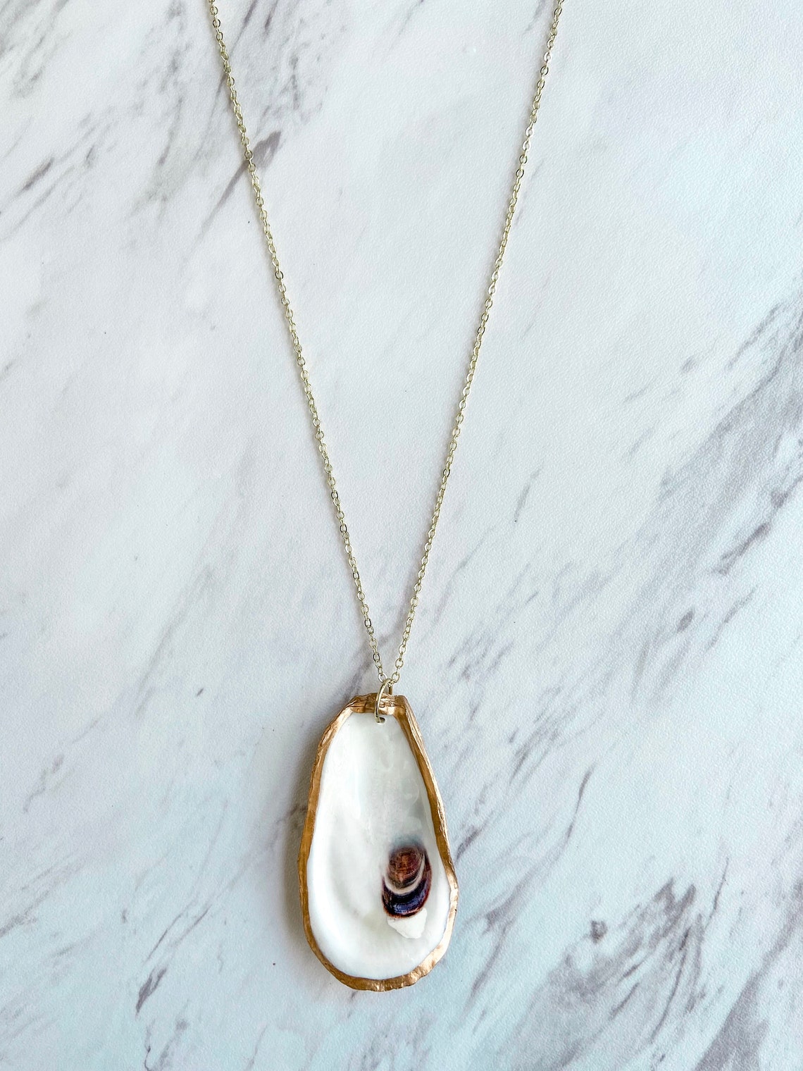 Oyster Shell Gold Necklace Oyster Jewelry Nautical Jewlery Etsy