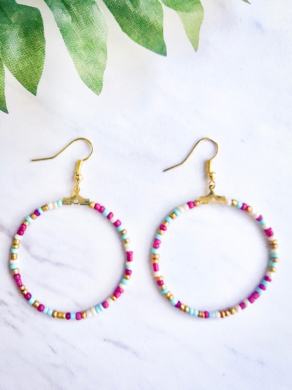 Colorful Beaded Hoop Earrings | Etsy