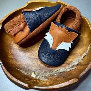 Fox crawling shoes, leather barefoot shoes, child slippers, leather slippers