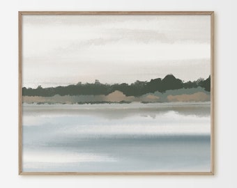 Minimalist Lake Art, Earth Tone Wall Art, Vintage Inspired Printable, Neutral Coastal Art