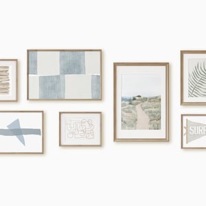 Coastal Gallery Wall Art Set, Digital Download, Printable Neutral Blue Art Set of 7, Beach Modern Art, Blue Wall Decor