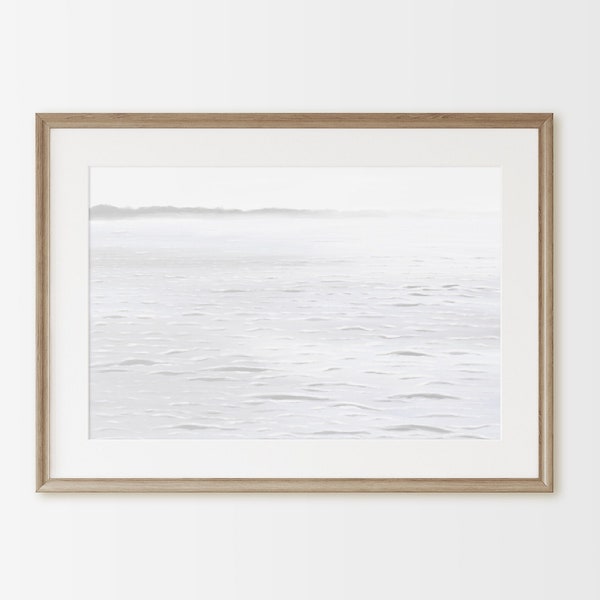 Monochrome Black and White Ocean Art Print, Neutral Ocean Painting, Gray Coastal Wall Art, Digital Download