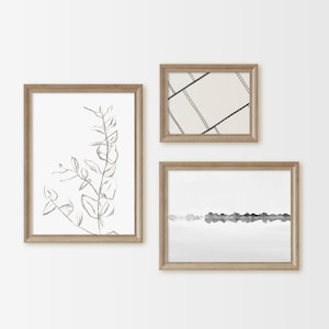 Japandi Gallery Wall Art Set, Printable Neutral Black and White Art Set of 3, Minimal Monochrome Gray Art, Japandi Wall Decor