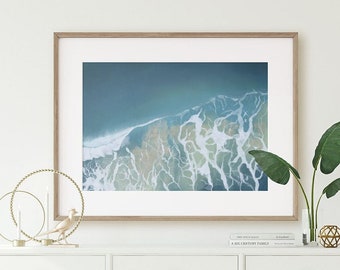 Aerial Ocean Art Print, Digital Download, Aerial Ocean Wave, Surfing Wall Art, Coastal Wall Art