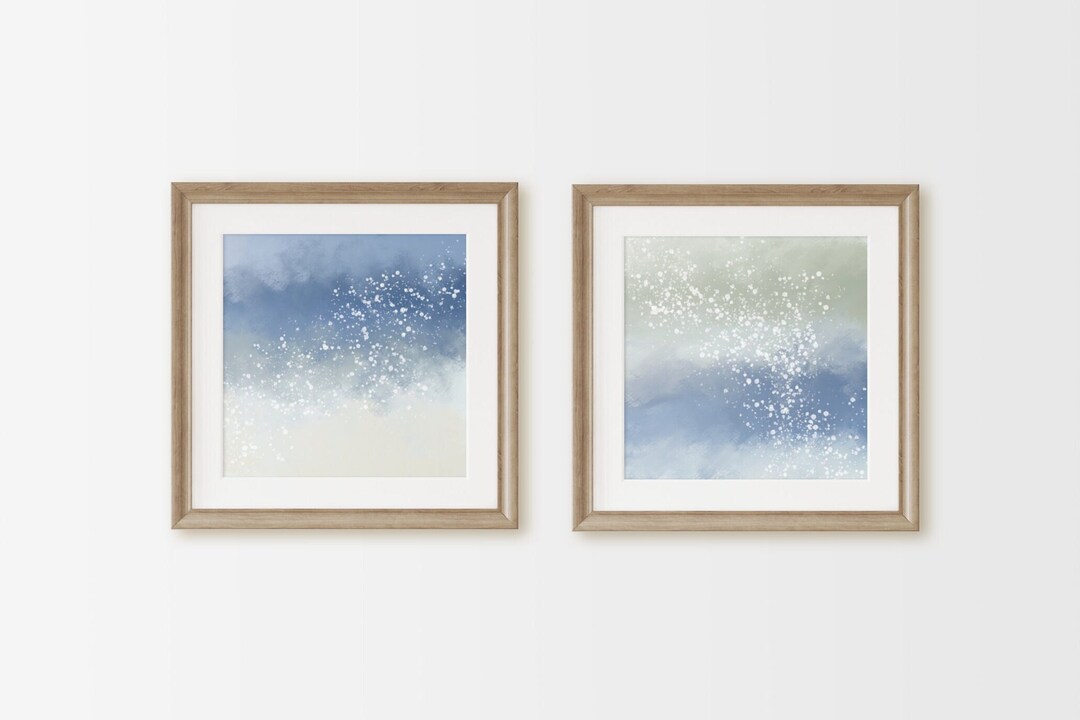 Blue Abstract Art, Set of 2 Coastal Abstract Prints, Neutral Tones Blue