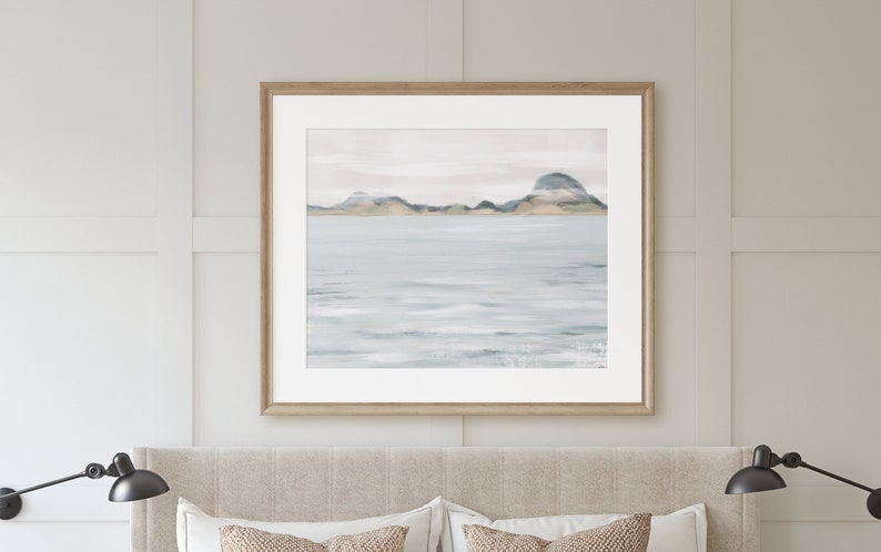 Muted Tones Ocean Landscape Art Print, Neutral Landscape Painting