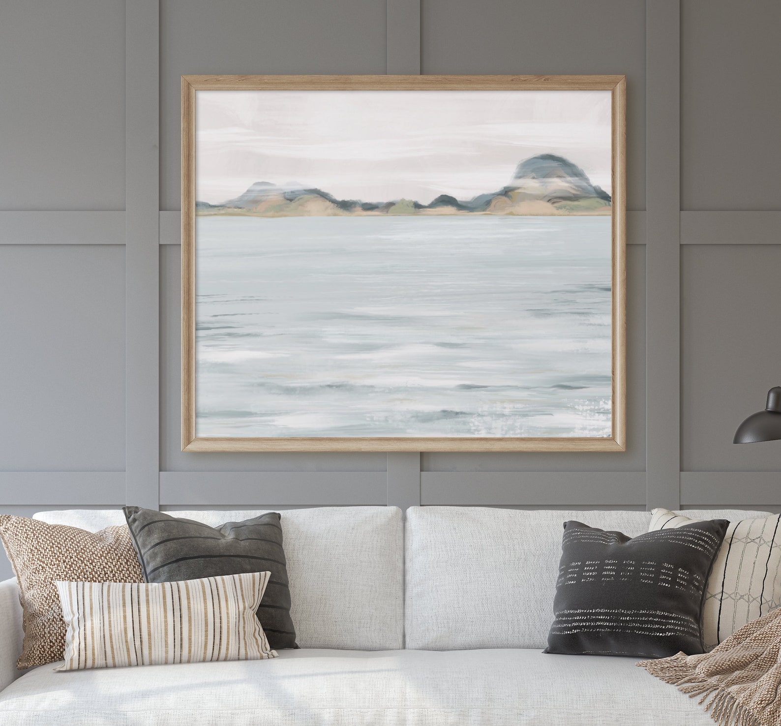 Muted Tones Ocean Landscape Art Print, Neutral Landscape Painting