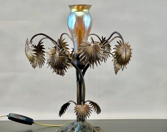 Egyptian Revival Bronze Palm Table Lamp