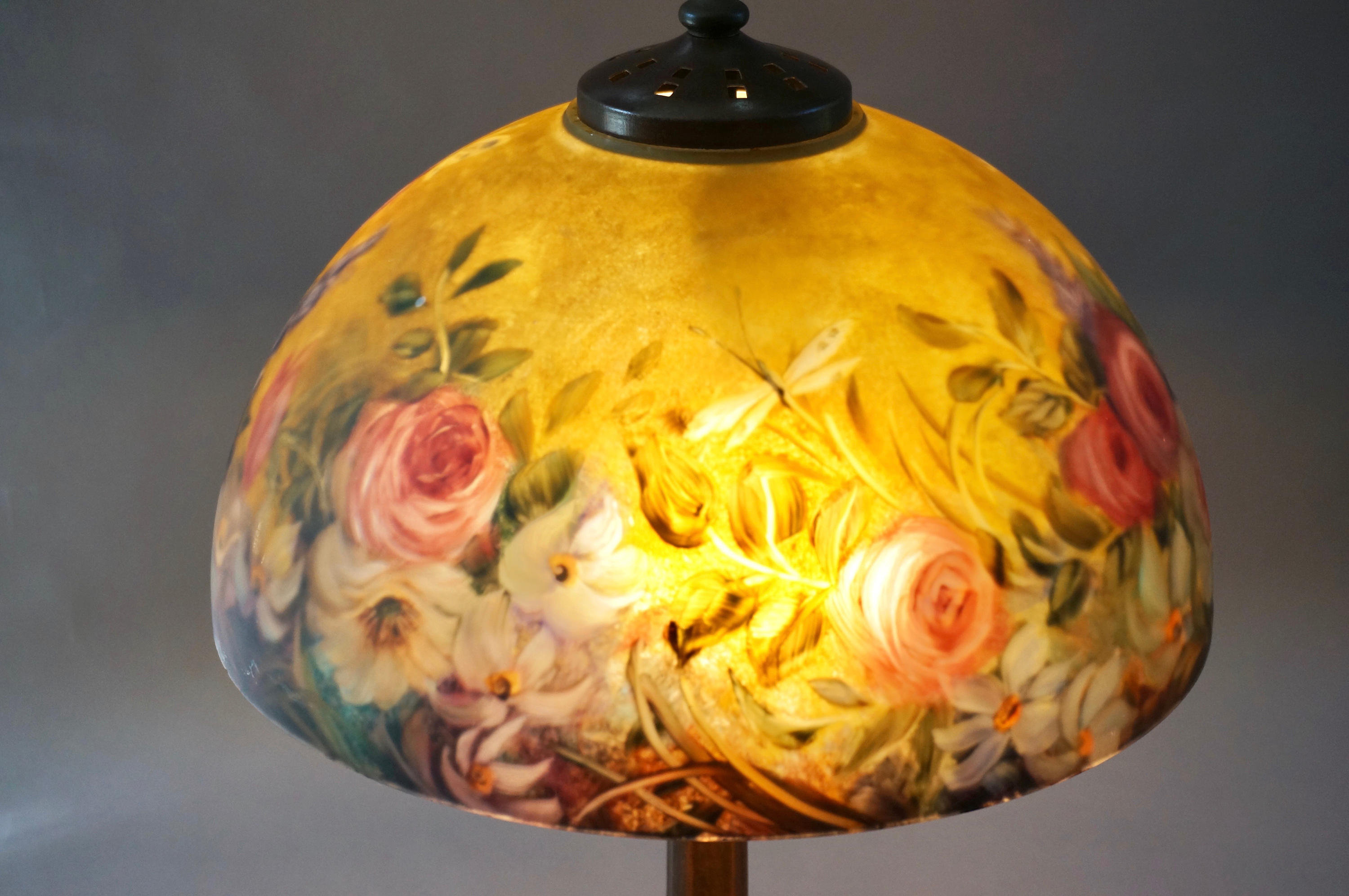Details about   ANTIQUE~~8 1/2" FLORAL PAINTED SHADE 