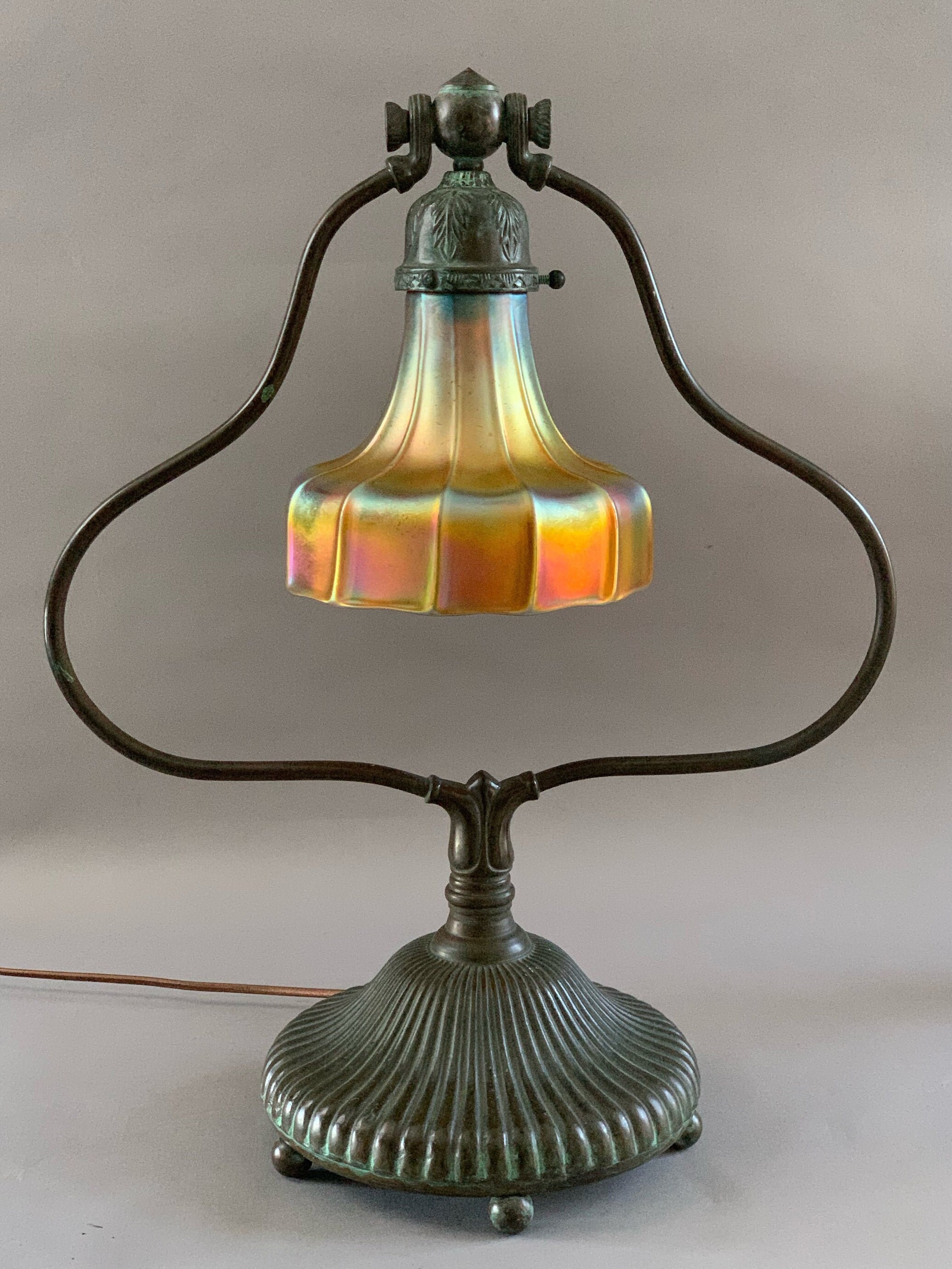 Bronze Inverted Harp Desk Lamp With Steuben Shade - Etsy