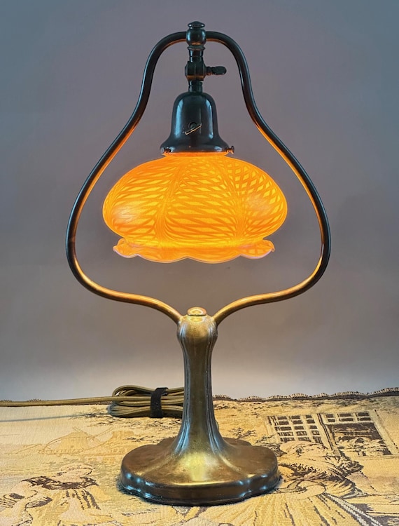 Handel Inverted Harp Desk Lamp With Quezal Shade - Etsy