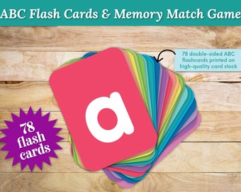 Alphabet Flash Cards and Memory Match Game, Nursery Decor, Montessori Activity, ABC Flashcards, Preschool Curriculum, Homeschool Activity