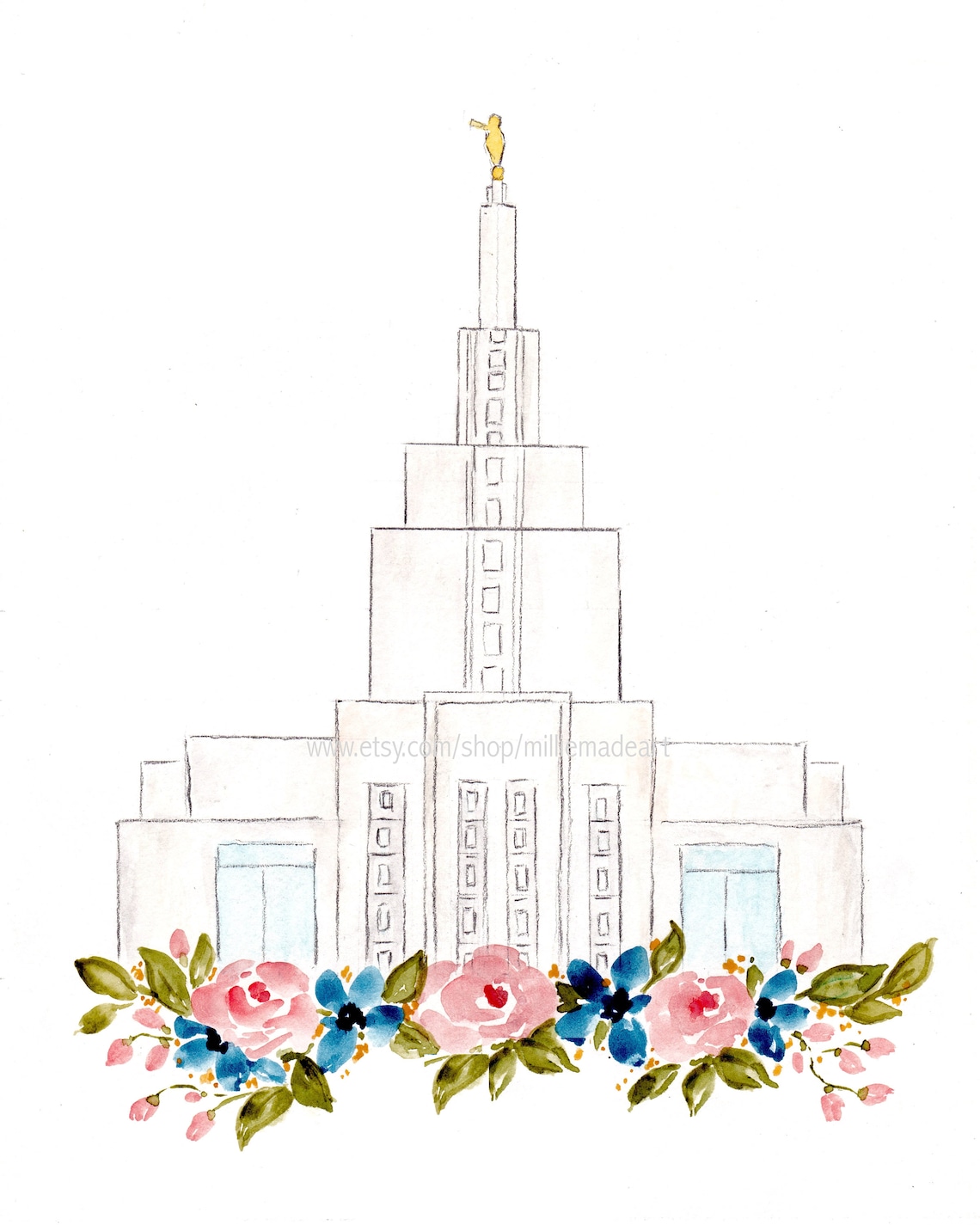 LDS Idaho Falls Temple Watercolor Art 8x10 Wall Art Etsy