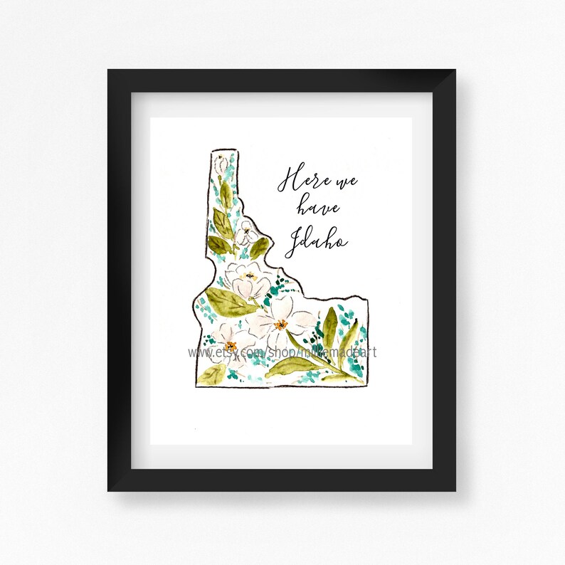 Idaho Watercolor Map 8x10 Idaho Art Watercolor Floral Here We - Etsy