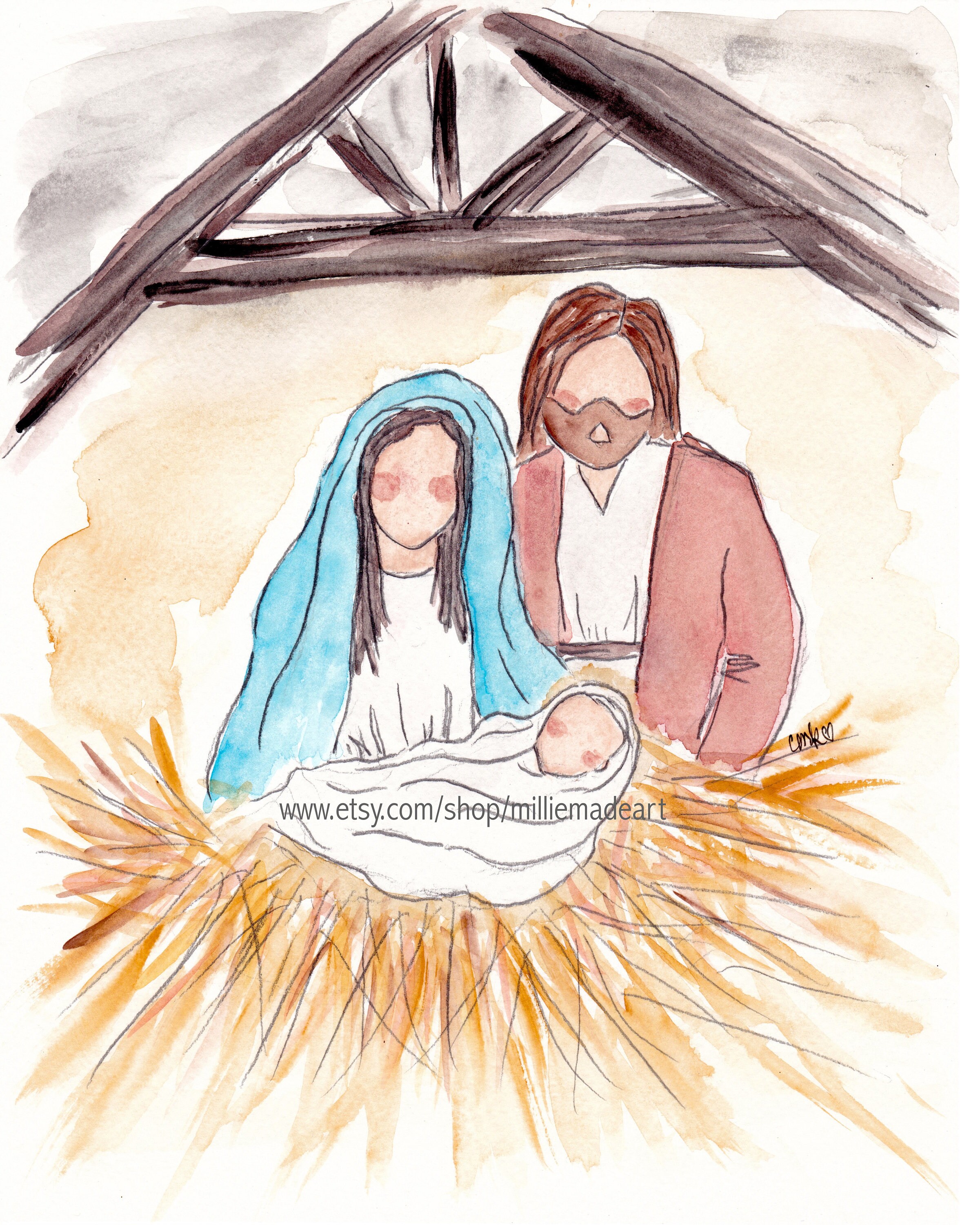 Watercolor Christmas Nativity 8x10 Watercolor Art Wall Art Etsy 日本