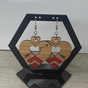 Valentine&#39;s Day Wooden Heart Earrings - Hand painted, Engraved, 1/8&quot; Cherry Hardwood