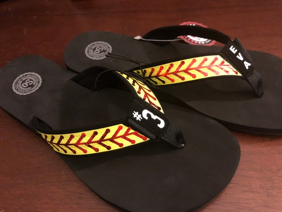 personalized softball flip flops