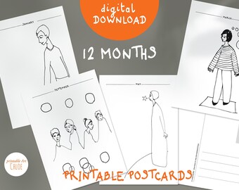 12 tarjetas imprimibles - 12 meses ilustrados