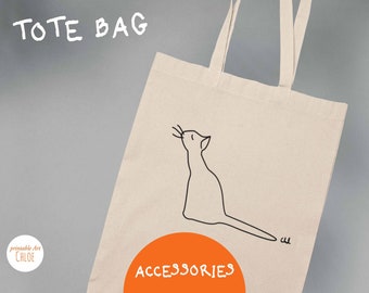 Totebag printed with cat in profile illustration