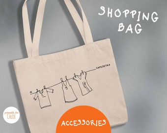 Shopping bag estampado - tres camisetas colgadas