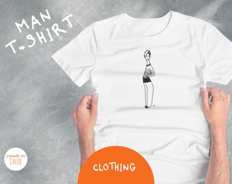 Camiseta blanca bio hombre- personaje con las manos en los bolsillos