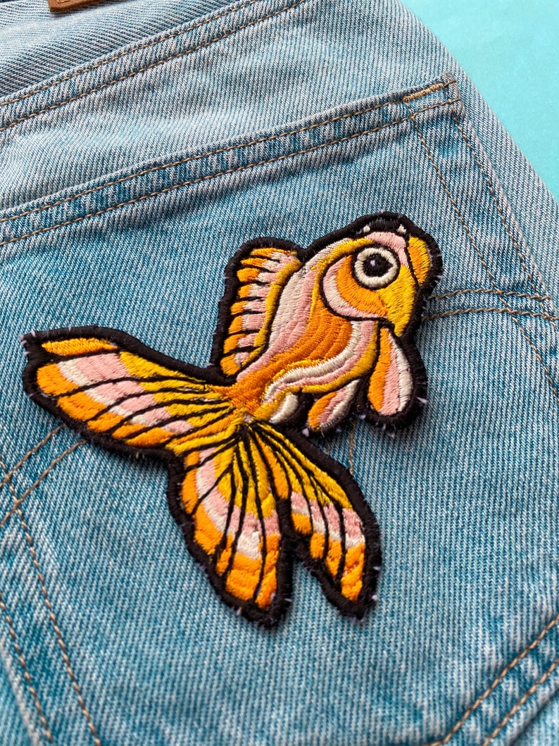 Lucky goldfish patch iron on handmade freemotion embroidery single issue