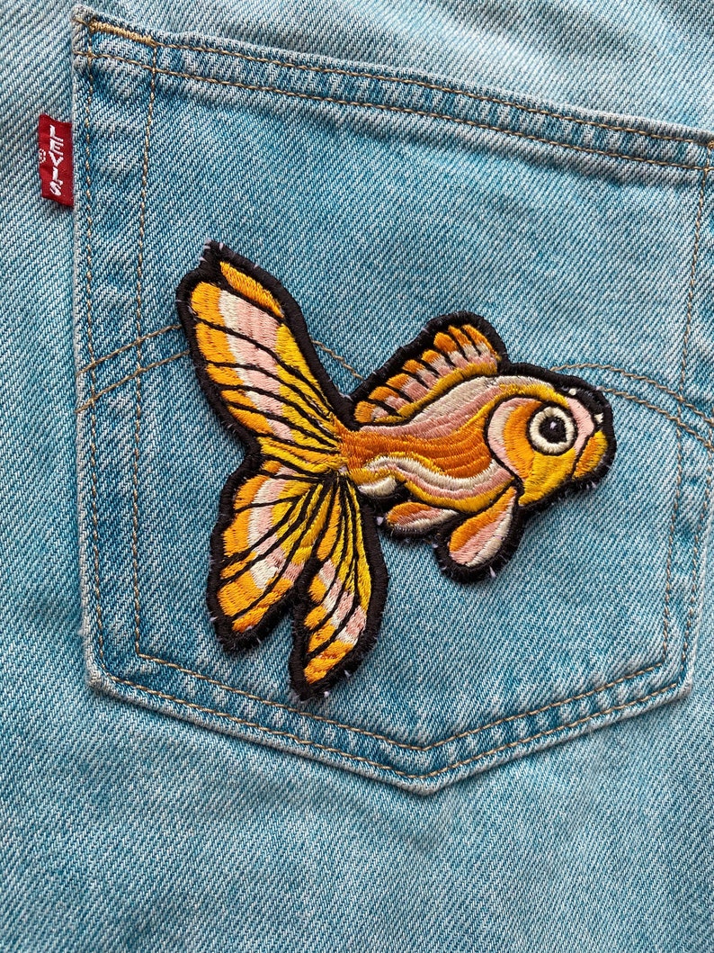 Lucky goldfish patch iron on handmade freemotion embroidery single issue