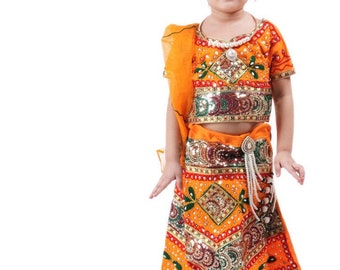 Yellow Lehenga Choli Girls Ethnic dress Handmade Indian Kids dress