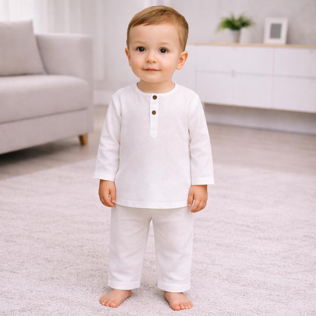 Organic pant shirt Toddler boy: White cotton Baptism Outfit - Baby Boy Formal Infant Clothing