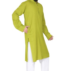 Organic Cotton Long Kurta for Men: Indian Wedding Outfit Heena Green