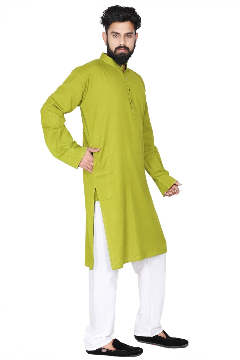 Organic Cotton Long Kurta for Men: Indian Wedding Outfit Heena Green