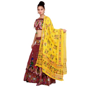 Red Lehenga Choli Dupatta Set Belly Dance Dress Indian Ethnic Handmade for Women. image 2