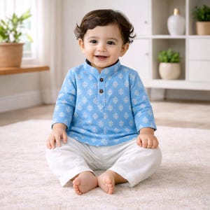 Block Print Baby Kurta Pajama Set: Indian Cotton Infant Clothing