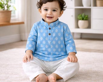 Block Print Baby Kurta Pajama Set: Indian Cotton Infant Clothing