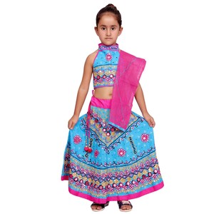 baby girl wedding festive outfit handmade embroidered Red lehenga choli ethnic dress set Blue