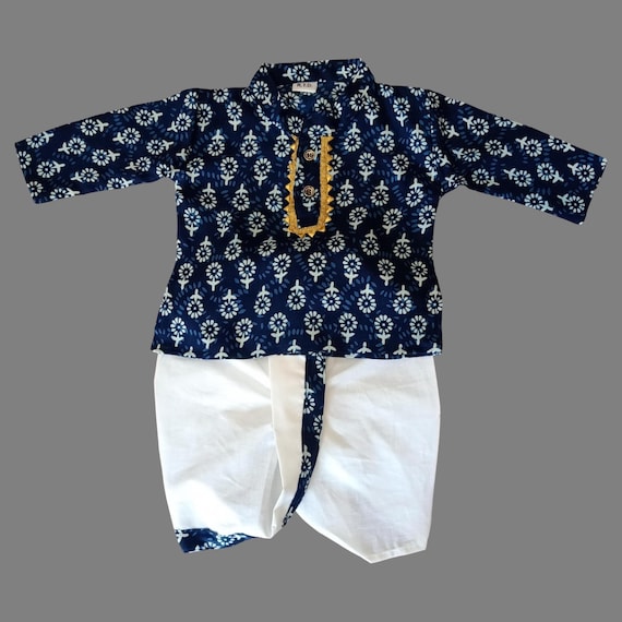 Blue Indigo Rayon Soft Fabric Dhoti Kurta Dress Baby Boy Clothes