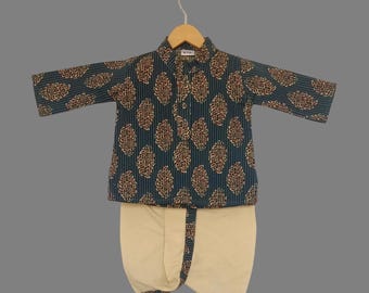 Conjunto de kurta dhoti de algodón con estampado étnico - Traje indio orgánico para recién nacido