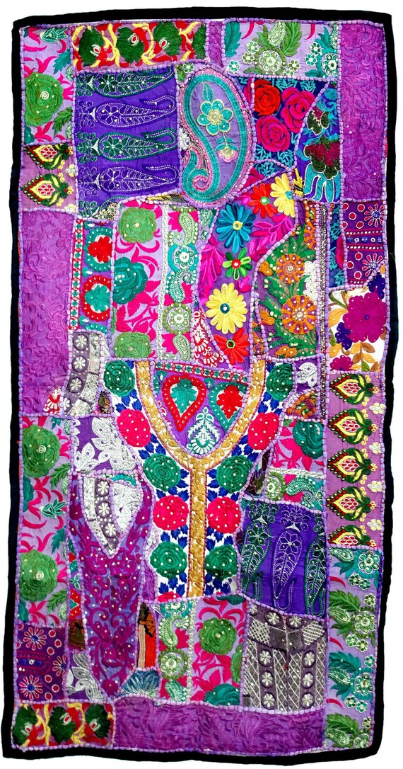 Indian Ethnic Tapestry Vintage Hand Embroidered Wall Hanging