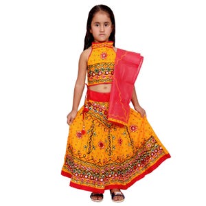 baby girl wedding festive outfit handmade embroidered Red lehenga choli ethnic dress set Yellow