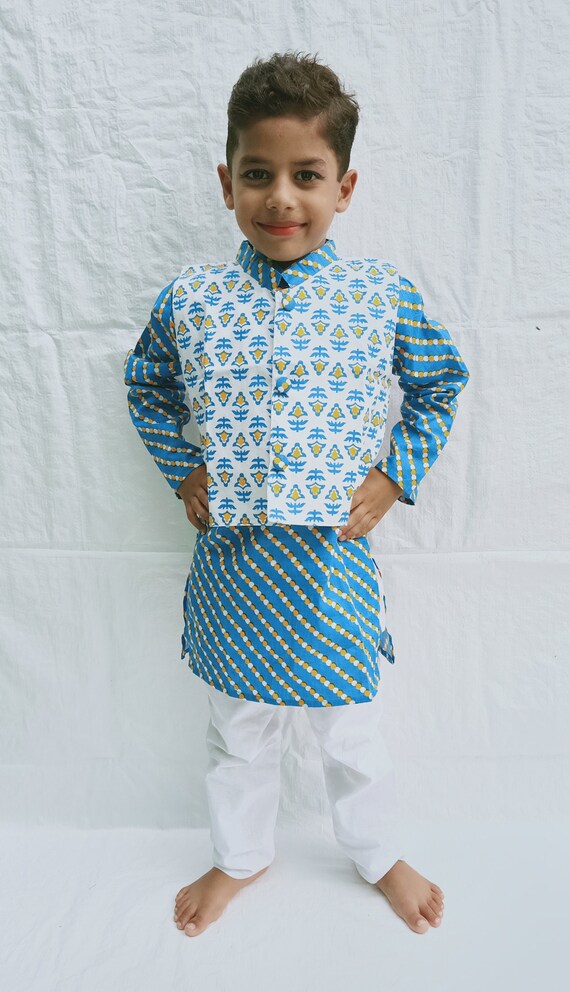 kurta pajama with printed jacket