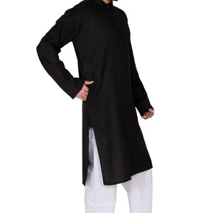 Organic Cotton Long Kurta for Men: Indian Wedding Outfit Black