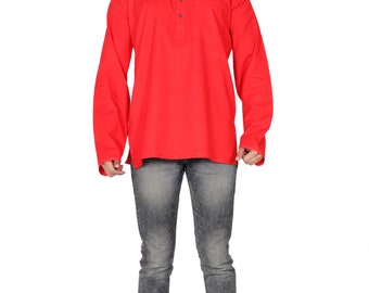 Men's Short Kurta Red  (Please choose Right Size, if your chest size is 36 Inch please choose size 36, we send 3-4 inch loose Garment )