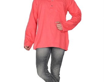Men's Short Kurta 100 % Cotton Top Ethnic Indian cotton flex soft fabric Peach Color.