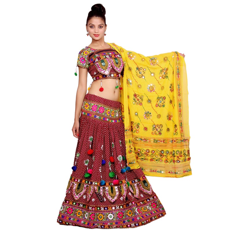 Red Lehenga Choli Dupatta Set Belly Dance Dress Indian Ethnic Handmade for Women. image 3